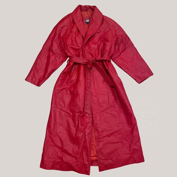 1970s Red Leather Maxi Coat w/ Real Black Fox Fur | Greg Bell, XL, Rare Vintage - Picture 11 of 14